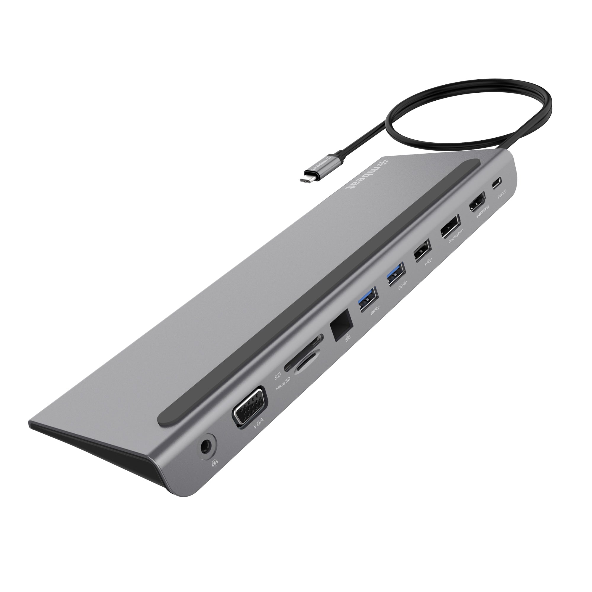 mbeat Elite Triple Display USB-C Docking Station with 100W Power Delivery 1xHDMI, 1x DisplayPort, 1x VGA, 2x USB 3.0, 1x USB 2.0, MicroSD, 1x RJ45 mbeat Elite Triple Display USB-C Docking Station with 100W Power Delivery 1xHDMI, 1x DisplayPort, 1x VGA, 2x USB 3.0, 1x USB 2.0, MicroSD, 1x RJ45